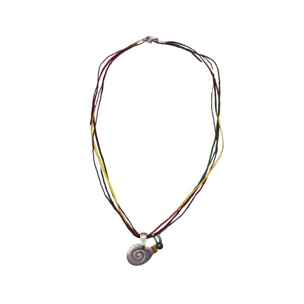 925 Sterling Silver Snail Pendant Multicolor Multistrand Cord Necklace 16.5 in